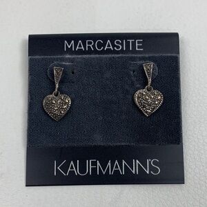 Marcasite Silver Heart Drop Earrings New NWT